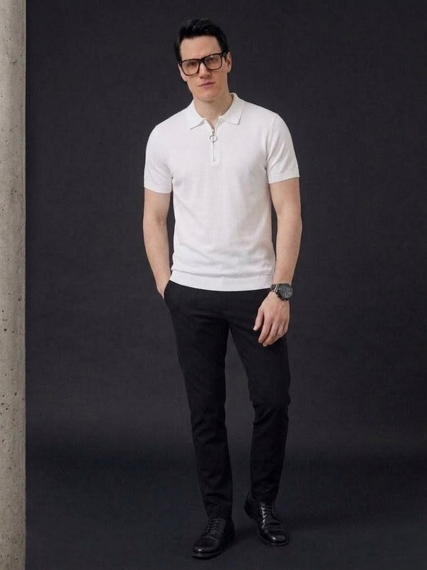 Classic Zipper Polo Shirt - White
