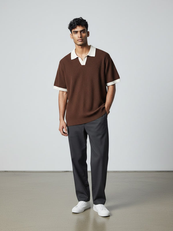 Classic Thermal Polo Shirt - Brown
