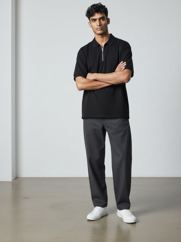 Classic Zipper Polo Shirt - Black