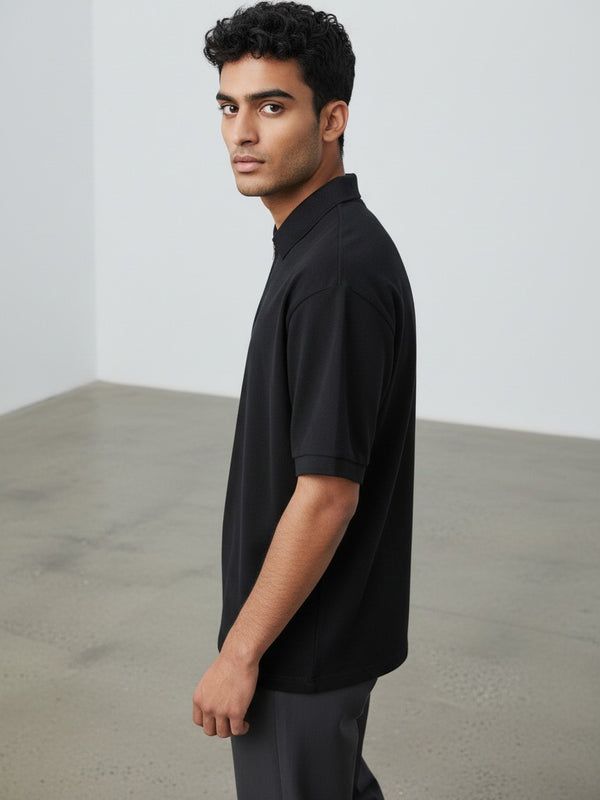 Classic Zipper Polo Shirt - Black