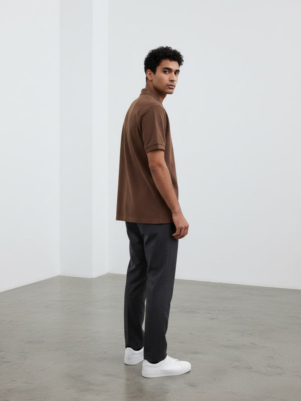 Classic Zipper Polo Shirt - Brown