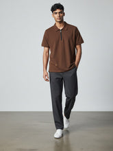 Classic Zipper Polo Shirt - Brown